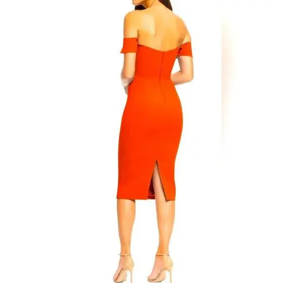 NWT Dress the population Bailey off the shoulder midi medium poppy - Picture 3 of 6